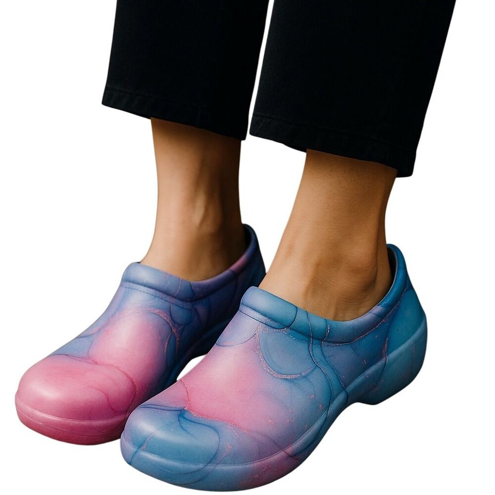 Vangelo Women's Slip-Resistant Clogs Size 8 Pink Blue Gradient
